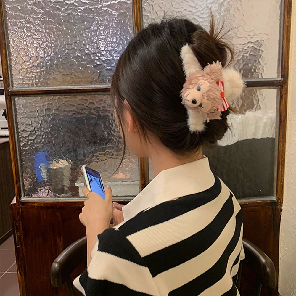 Kẹp Tóc Hình Gấu Hoạt Hình Bằng Lông Nhung Phong Cách Hàn Quốc Cổ Điển Dễ Phối Đồ Dành Cho Nữ