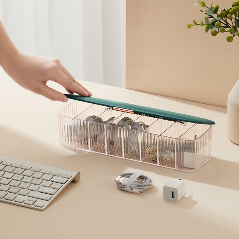 Hộp Đựng Dây Cáp Sạc / Tai Nghe 8 Ngăn Chống Bụi Có Nắp Đậy