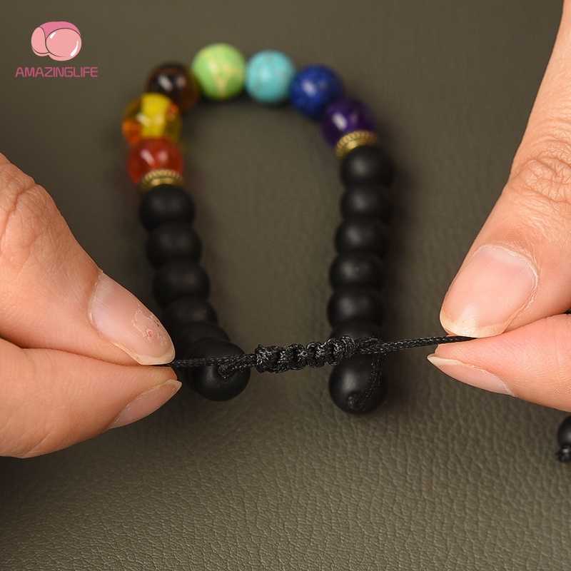 Vòng Tay Chuỗi Hạt Đá Núi Lửa Chakra Nhiều Màu Phong Cách Phật Giáo Tây Tạng