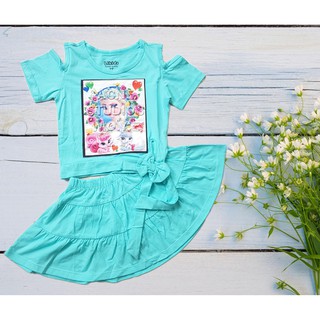 Set áo + chân váy ELSA xanh cho bé gái