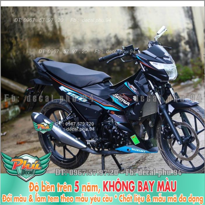 Tem rời Satria đen nhám Phối xanh (B) -1