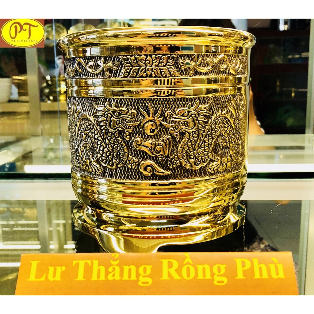 Lư thẳng rồng phù bằng đồng - cao 14 x rộng 14