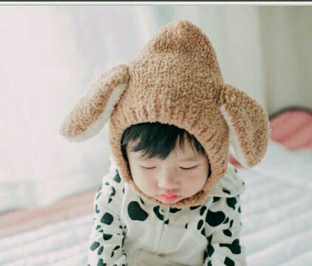 Mũ len lông tai thỏ cho bé