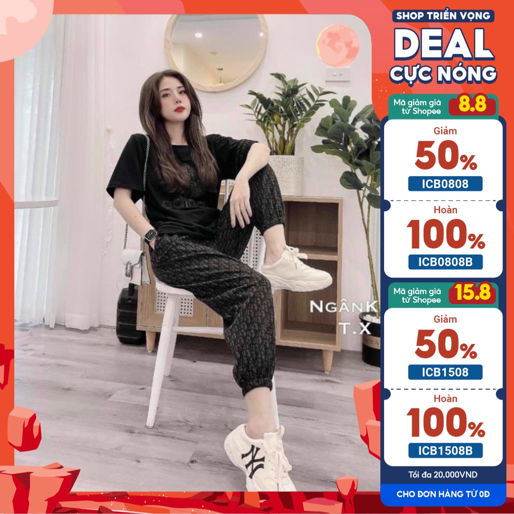 Sét bộ thể thao nữ họa tiết cao cấp chất vải thun cotton theo tiêu chuẩn 3m mềm mịn mát co giãn mặc rất thoải mái