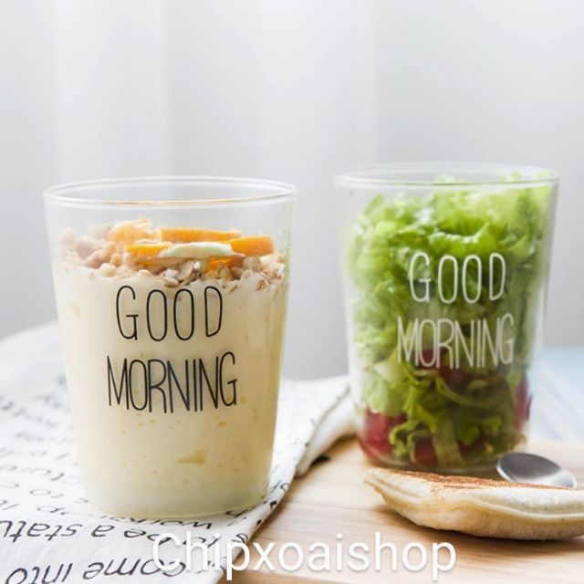 Cốc Thủy Tinh Dáng Vuông Chào Mừng Ngày Mới