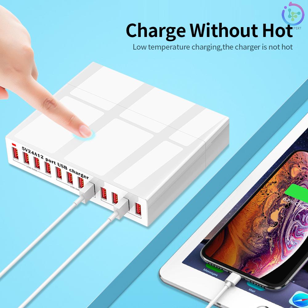 X6 12 Port USB Charger 5V24A High-power Quick Charging Intelligent Charger for Mobile Phone/Tablet US Plug