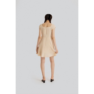 Đầm Maybi xoè linen thun be phối tà kiểu