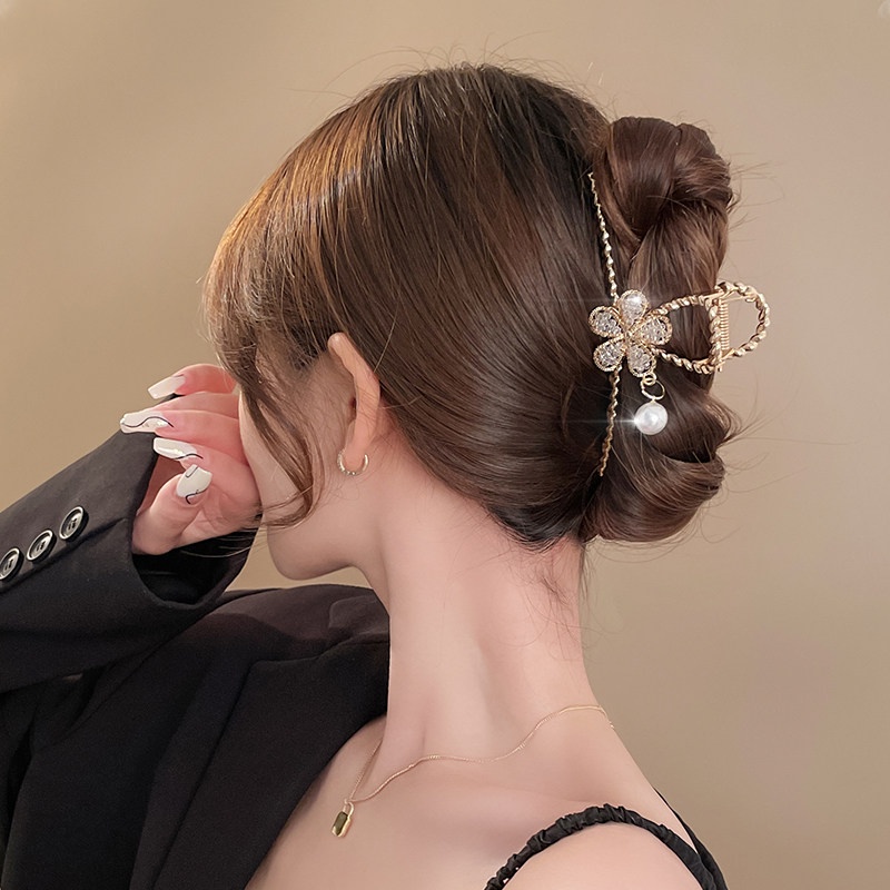 Kẹp Tóc Kim Loại Đính Ngọc Trai / Đá Nhân Tạo Thanh Lịch Thời Trang Hàn Quốc