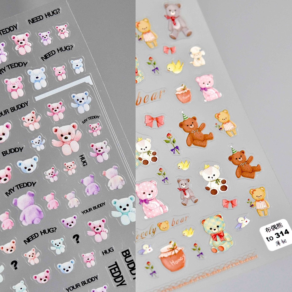Nhãn Dán Móng Tay 5d Siêu Mỏng Tự Dính Hình Gấu / Thỏ / Cún Dễ Thương
