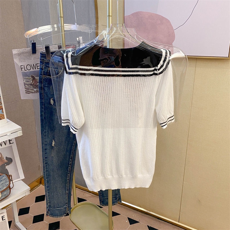 Áo Sweater Tay Ngắn Cổ Thủy Thủ Thắt Nơ Thời Trang Mùa Hè Cho Nữ