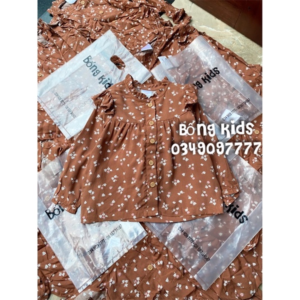 Áo Sơ Mi Bé Gái Cổ Nhún Hoa Nâu Đất MG