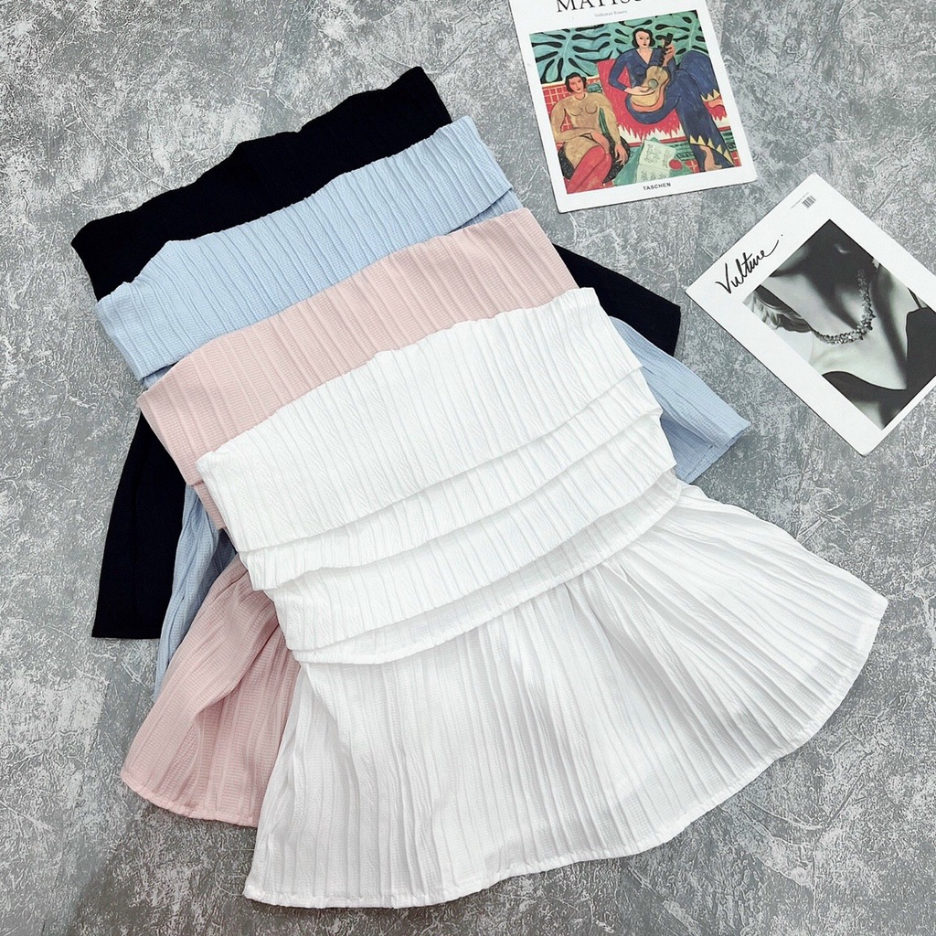 Áo croptop trễ vai nữ thiết kế xếp li dáng xòe dễ thương - AO0159 | BigBuy360 - bigbuy360.vn