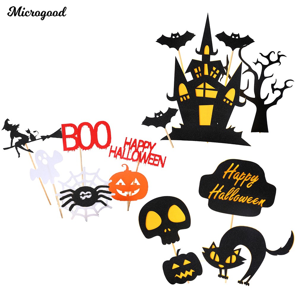 Halloween Pumpkin Witch Bat Haunted House Cake Topper Flag Party Shopee Viá»t Nam