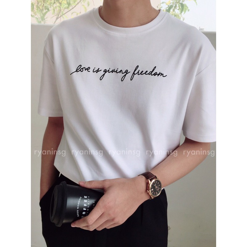 RYAN - Áo thun nam LOVE (trắng) ngắn tay vải cotton cổ bo tròn thương hiệu RYAN form rộng phong cách Hàn Quốc | BigBuy360 - bigbuy360.vn