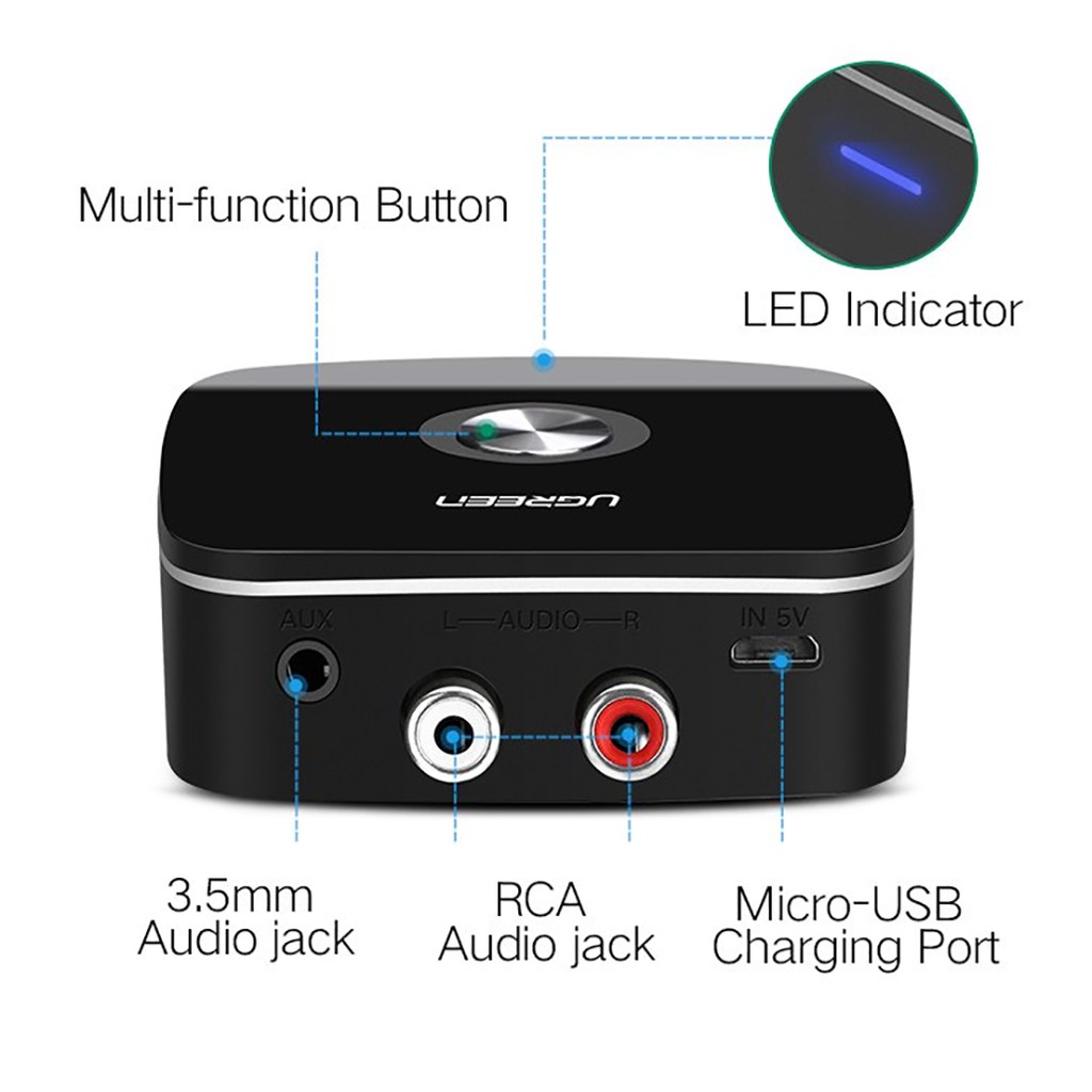 Bộ Nhận Bluetooth 5.0 Cho Loa Cao Cấp UGREEN 30445 | Hỗ Trợ Cổng 3ly và 2RCA