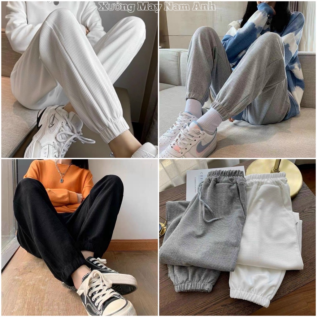 Quần Ống Rộng Chất Tổ Ong, Quần Jogger Nữ Thể Thao Unisex Dày Dặn Phong Cách Ulzzang