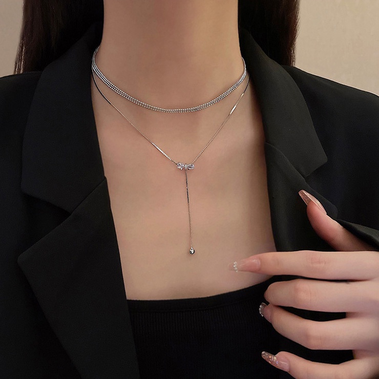 Dây chuyền Vòng cổ hai sợi nơ đính đá cao cấp dành cho nữ VV43