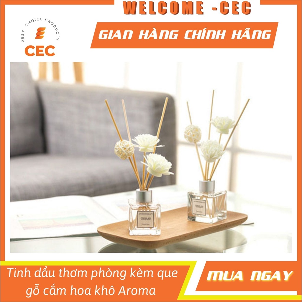 Tinh dầu thơm phòng AROMA 50ml hương dịu dàng kèm que gỗ hoa khô trang trí để phòng khách ngủ ô tô tủ bàn [CEC Store]