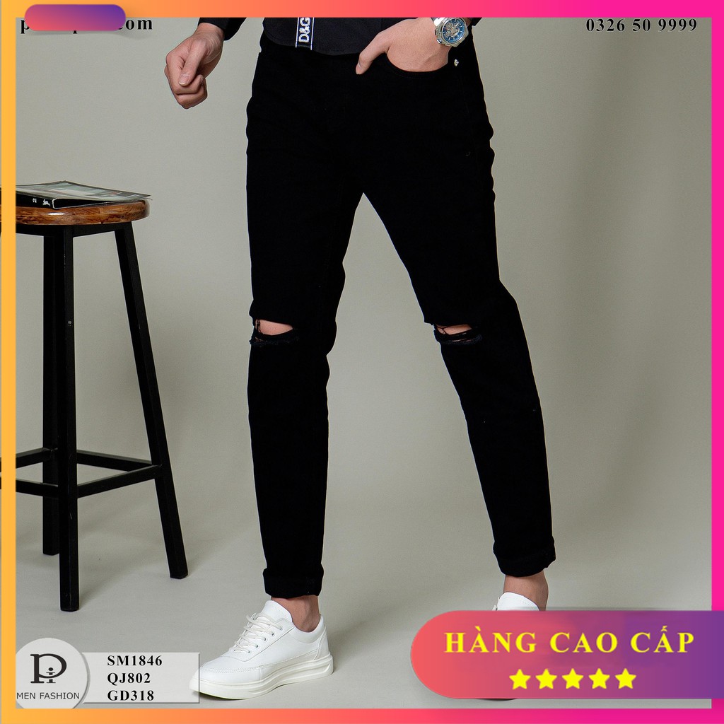 Quần jeans nam - quần bò - dáng côn màu đen [ Trơn & Rách gối ] - Dáng slimfit