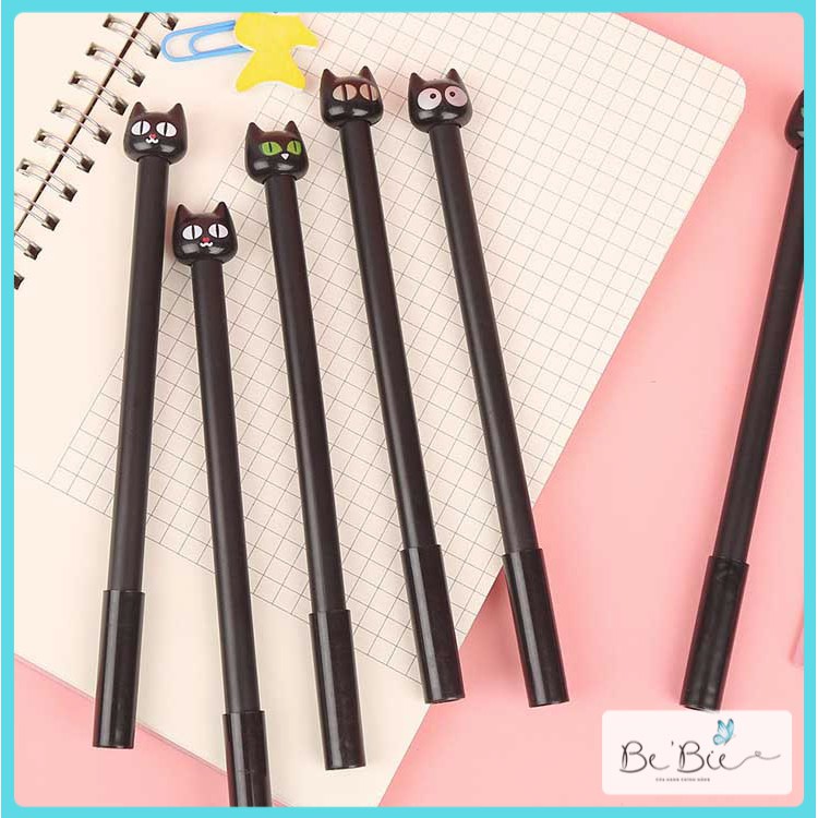 [BP261] Bút bi nước học sinh hình mèo đen 2 mắt cute - BeBie Shop