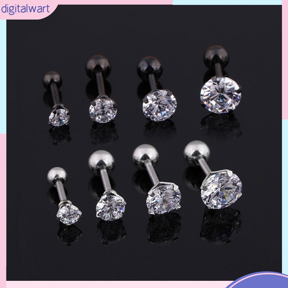 Bông tai thép titan đính đá zircon thời trang cho nam nữ