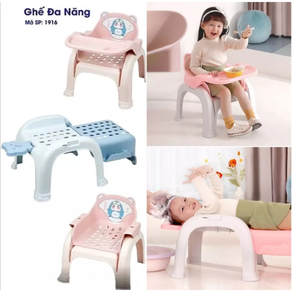 Ghế ăn dặm đa năng nhựa Việt Nhật cấp - Dùng làm ghế gội đầu - Ghế cho bé ngồi tập tô rất tiện dụng, Ghế đa năng 3 in1