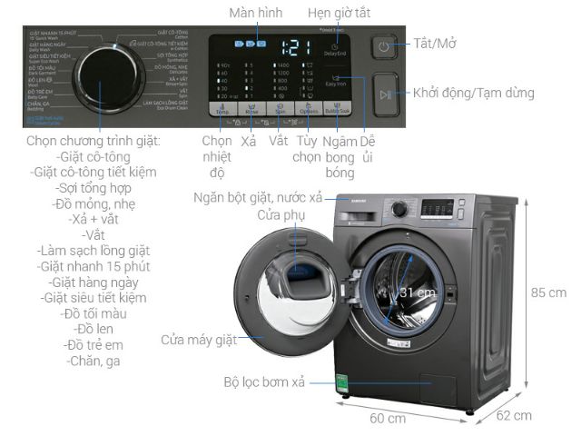 Máy giặt Samsung Addwash inverter 9 KG WW90K54E0UX. NEW
