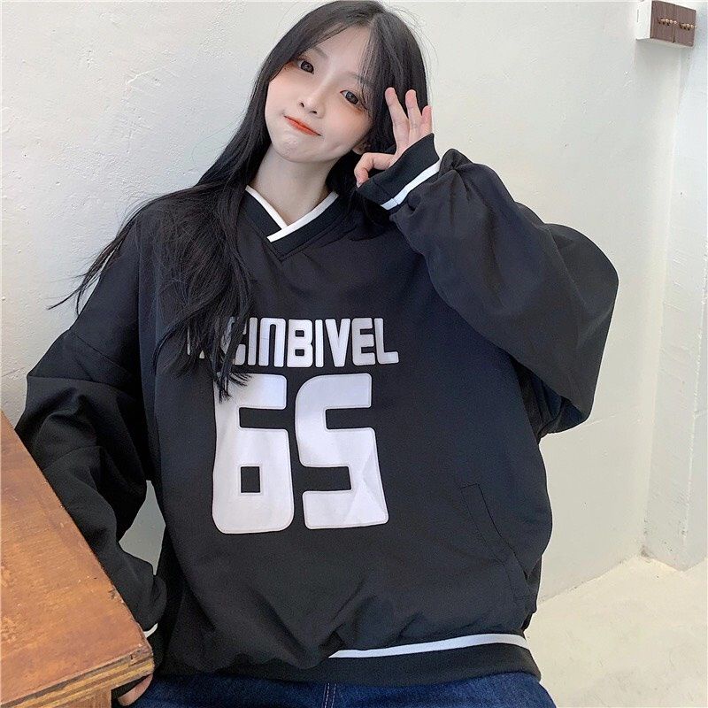 Áo sweater unisex nam nữ,áo khoác nỉ kiểu bomber form rộng tay phồng cánh dơi in số 65 phong cách hàn