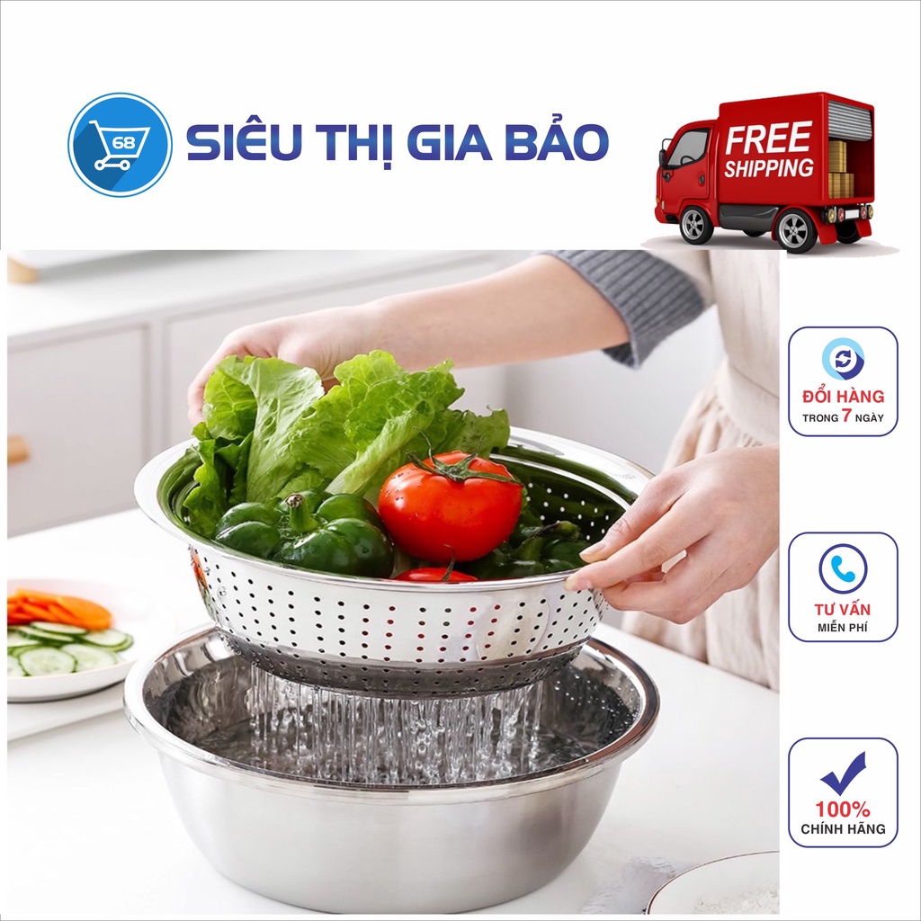 Rổ nạo rau củ kiêm rổ và chậu inox cao cấp đa năng,tiện lợi dùng nhà bếp