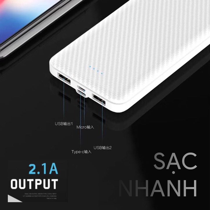 Sạc dự phòng,không dây RUTEX 10000mAh dung lượng chuẩn hỗ trợ đầu ra USB và TypeC với đèn báo nguồn LED - BH 12 Tháng