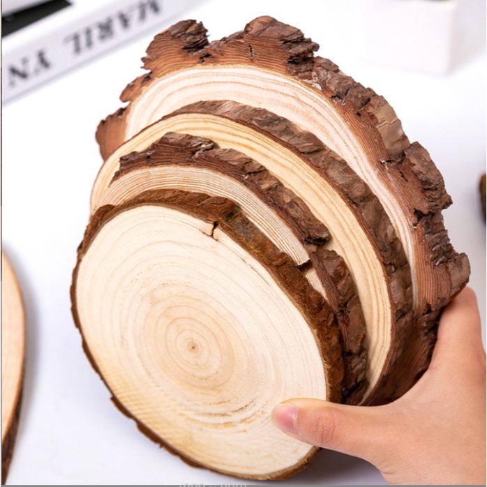 (Size Lớn) Thớt/Tấm Gỗ Tròn Nguyên Vỏ Tự Nhiên làm đế bánh, chụp Food, trưng bày sản phẩm