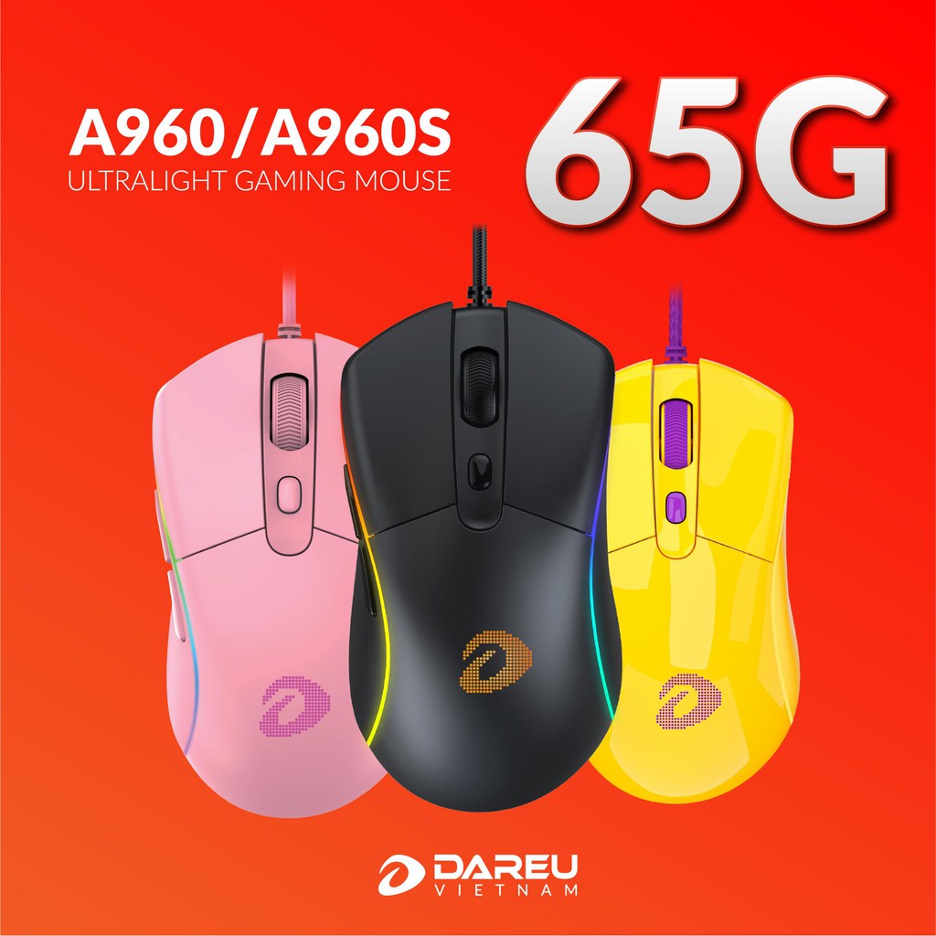 Chuột Gaming DAREU A960s ULTRALIGHT QUEEN (Hồng)/ ARTIC (Trắng) RGB/ PWM3336 - PWM3337