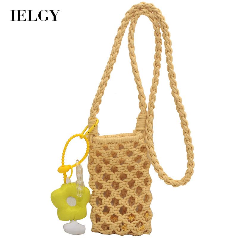 Túi cói IELGY đeo chéo đựng điện thoại thiết kế rỗng thời trang cho nữ