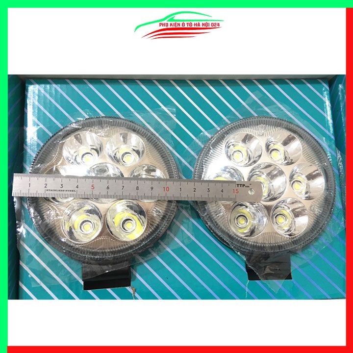 Bộ 2 đèn trợ sáng runlai 7 mắt tròn 11cm cho xe máy ô tô máy xúc máy công trình dùng điện 12/24V