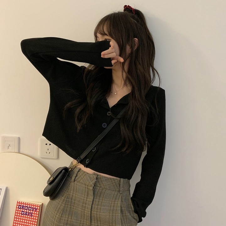 Áo Croptop YAN Cổ Tim Tay Dài Phối Khuy Unisex (4 | BigBuy360 - bigbuy360.vn