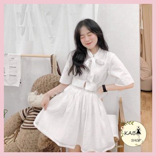 Sét áo croptop buộc nơ + váy 2 lớp siêu dễ thương