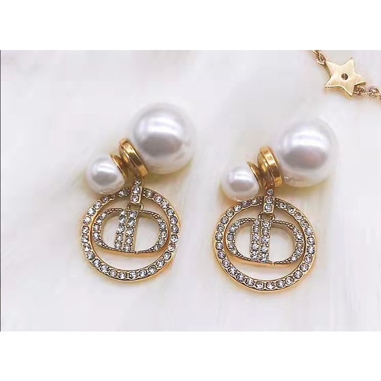 Bông Tai Đính Ngọc Trai Kim Cương Chữ Thời Trang Cổ Điển Dành Cho Nữ