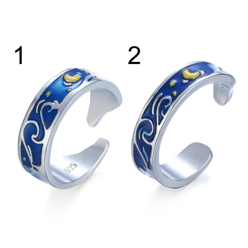 Nhẫn Cặp Màu Xanh Dương Thời Trang Độc Đáo|Đĩa Đựng Thức Ăn Hình Bầu Trời Sao Lãng Mạn