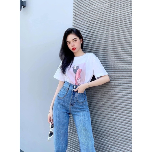 quần jeans ống đứng style ulzzang lưng ( cạp ) siêu cao, co giãn tốt | BigBuy360 - bigbuy360.vn