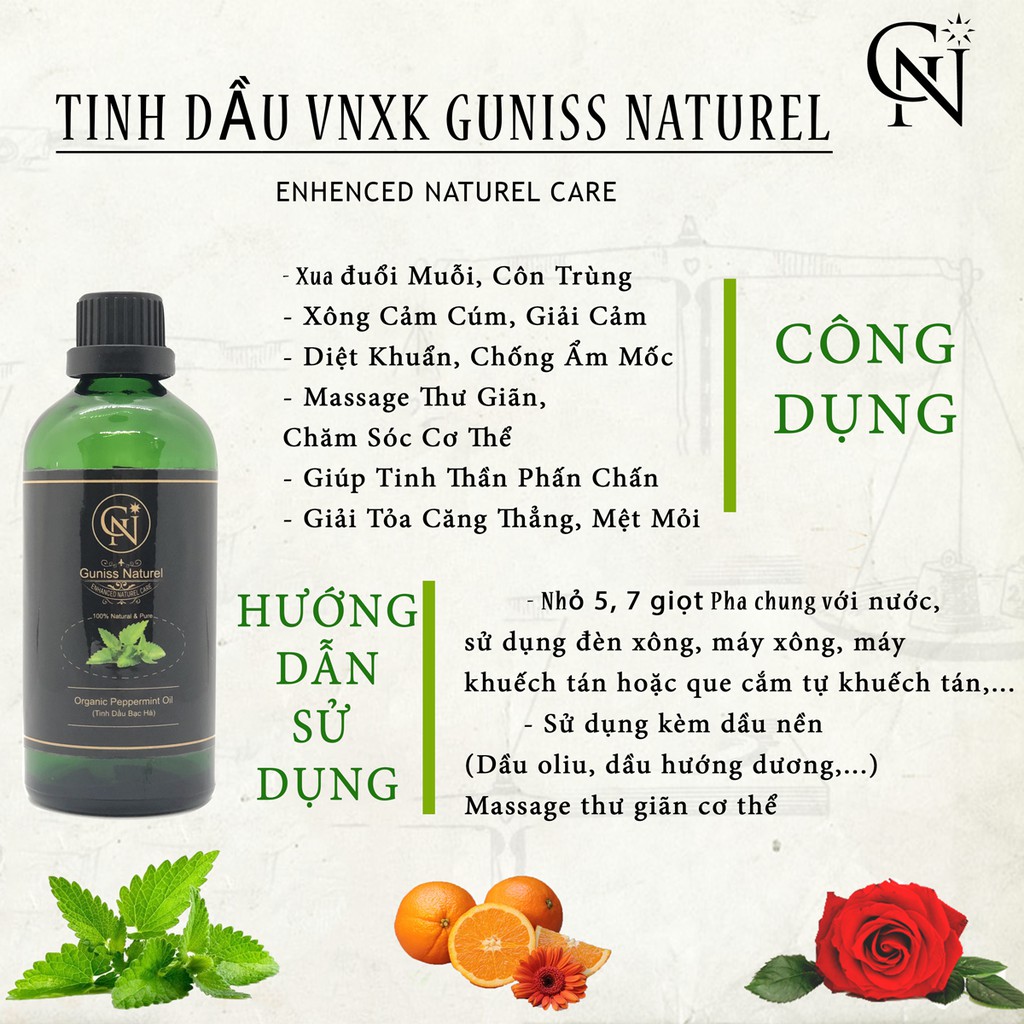 Tinh Dầu Nguyên Chất 10ml Guniss Naturel | Tinh Dầu Thiên Nhiên Xông Phòng, Đuổi Muỗi, Côn Trùng | Có Kiểm Định COA |