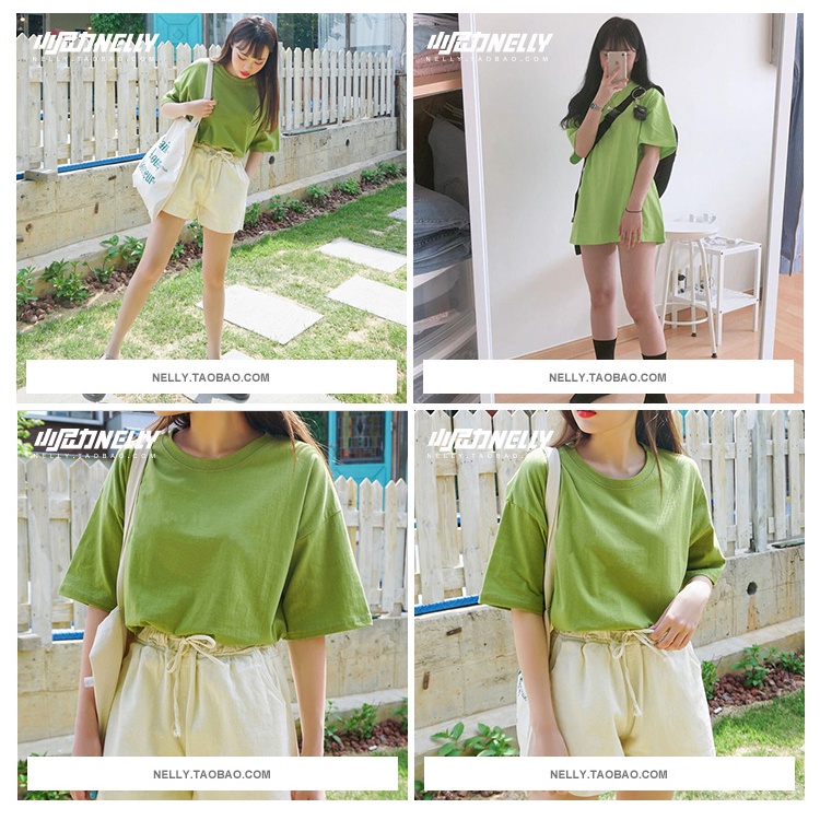 Áo phông Nelly Heybig tay ngắn trơn màu xanh lá cây