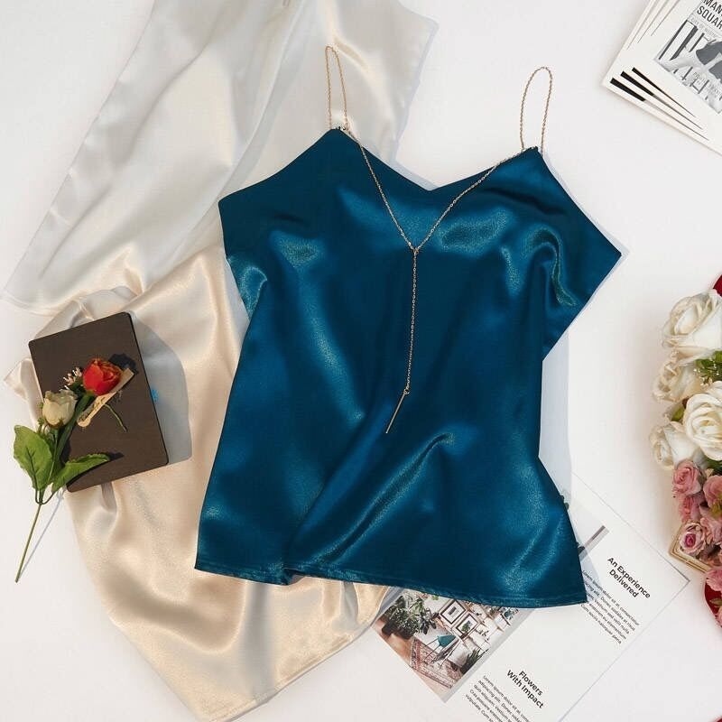 Áo Hai Dây Cổ Chữ v Màu Sắc Trơn Quyến Rũ Dành Cho Nữ