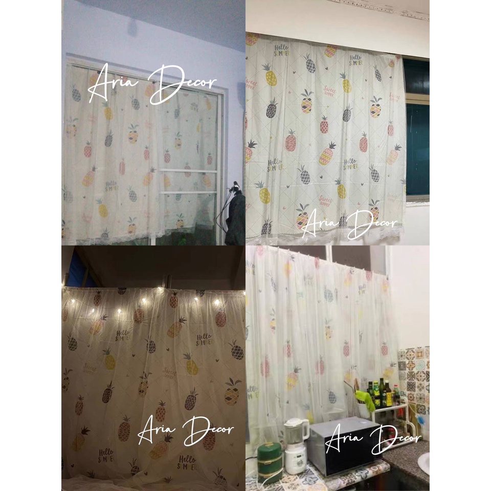 [TẶNG ĐŨA] Rèm cửa dán tường ARIA DECOR họa tiết Trắng quả dứa chắn nắng, rèm decor, cản sáng