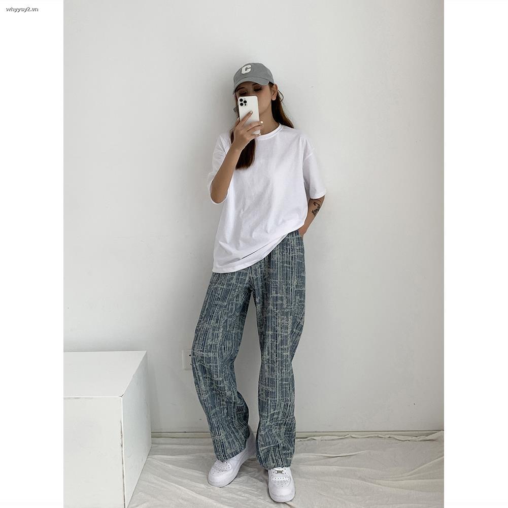 Quần denim mỏng ống rộng lưng cao thiết kế thời trang cho nữ 2022