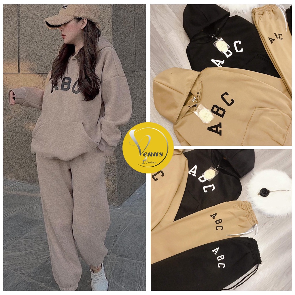 Set Bộ Quần Áo Nỉ ABC Áo Hoodie quần nỉ bo ống nhiều màu - VENUS