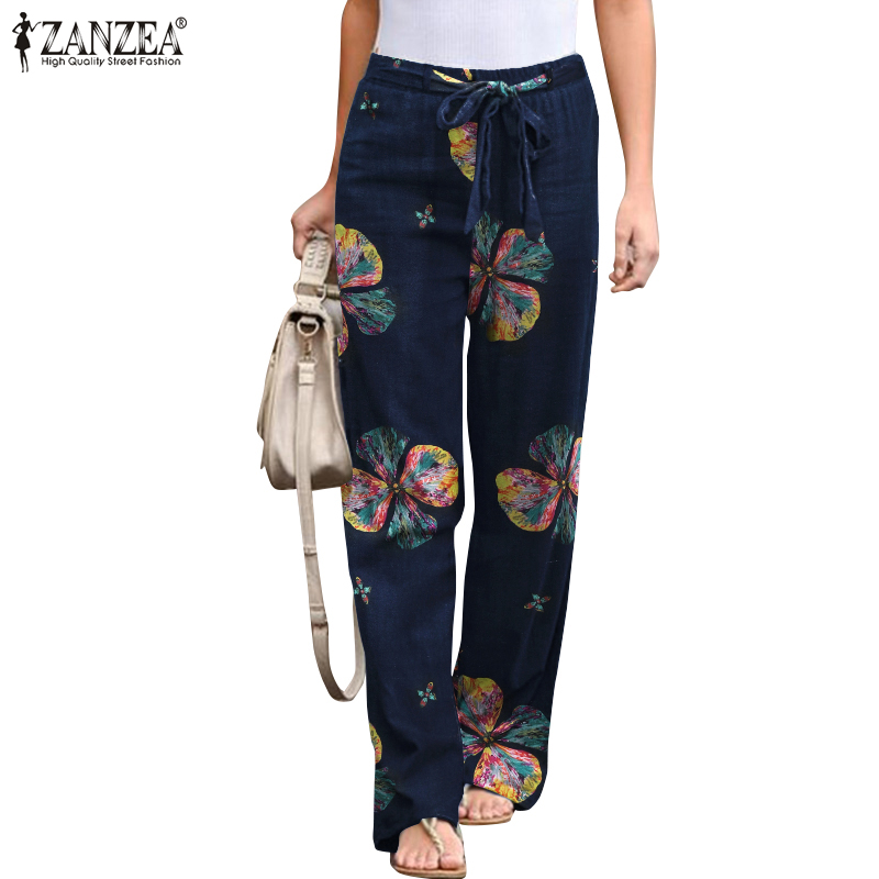 Quần Dài ZANZEA Ống Rộng Họa Tiết Vintage Cho Nữ