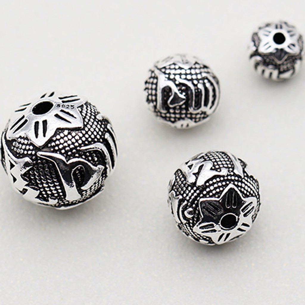 Phụ kiện Charm bạc Hạt cầu nguyện xỏ (8mm)