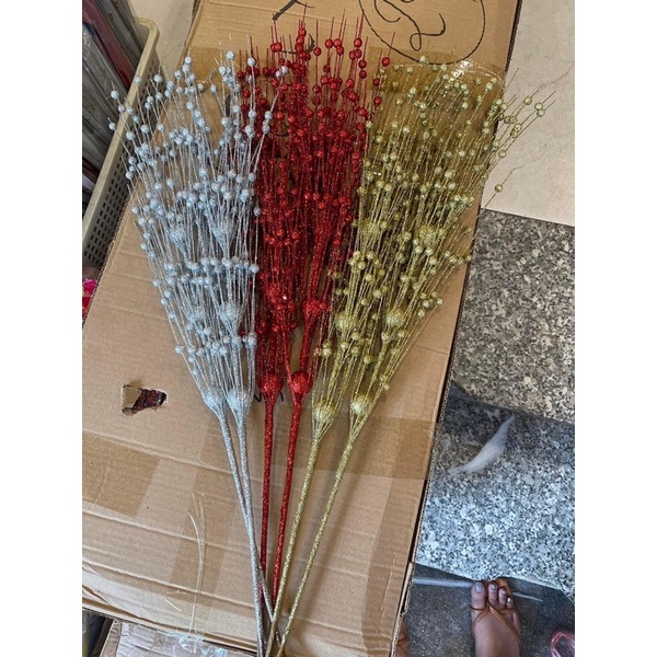 Lẻ một dây châu xoè, dây cành rủ phủ nhũ, kim tuyến | Phụ kiện trang trí