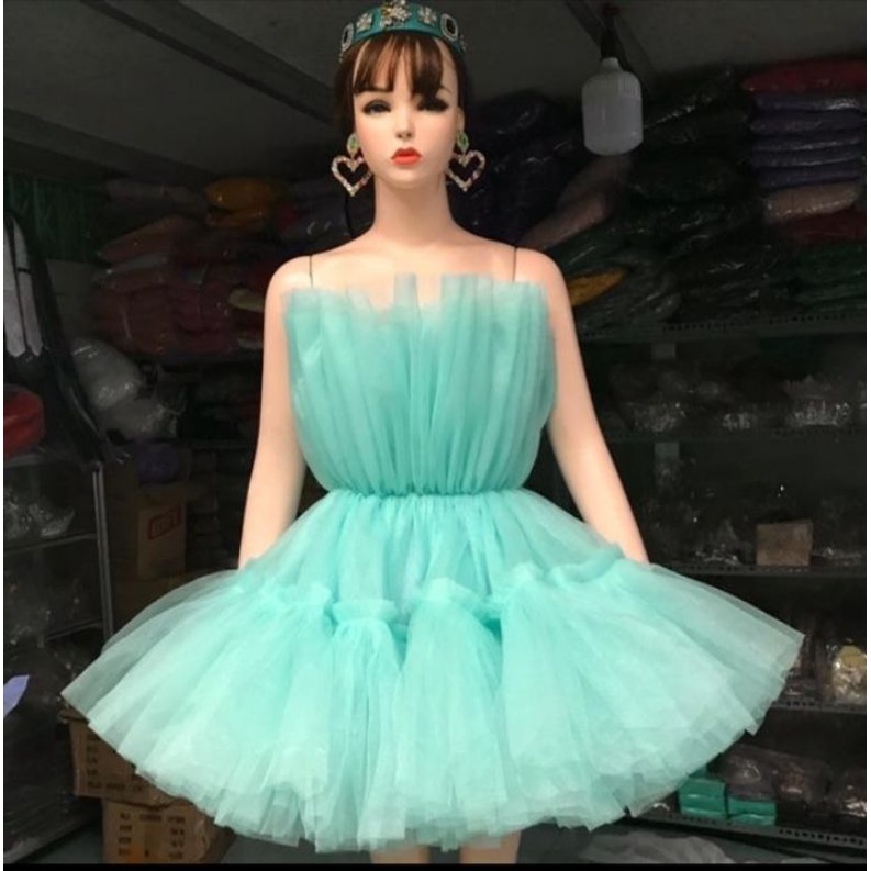 váy voan chụp hình phồng kèm nơ