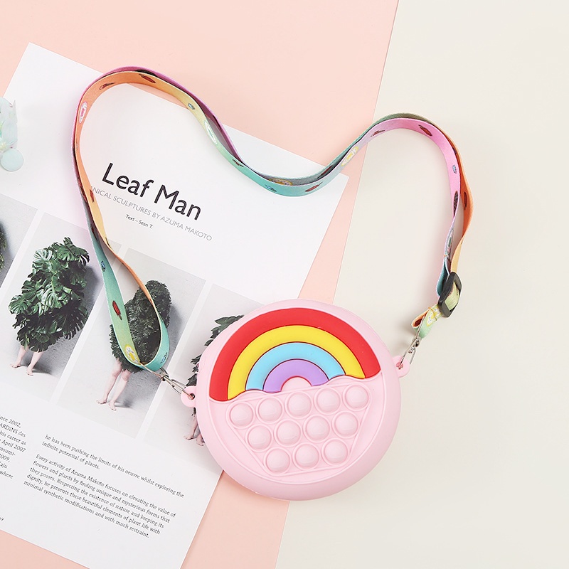 Túi Đeo Chéo Hình Bánh Donut Màu Cầu Vồng Dễ Thương Cho Bé